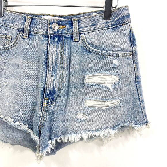 ZARA Blue Cotton Light Wash Distressed Denim Shorts - Picture 7 of 8